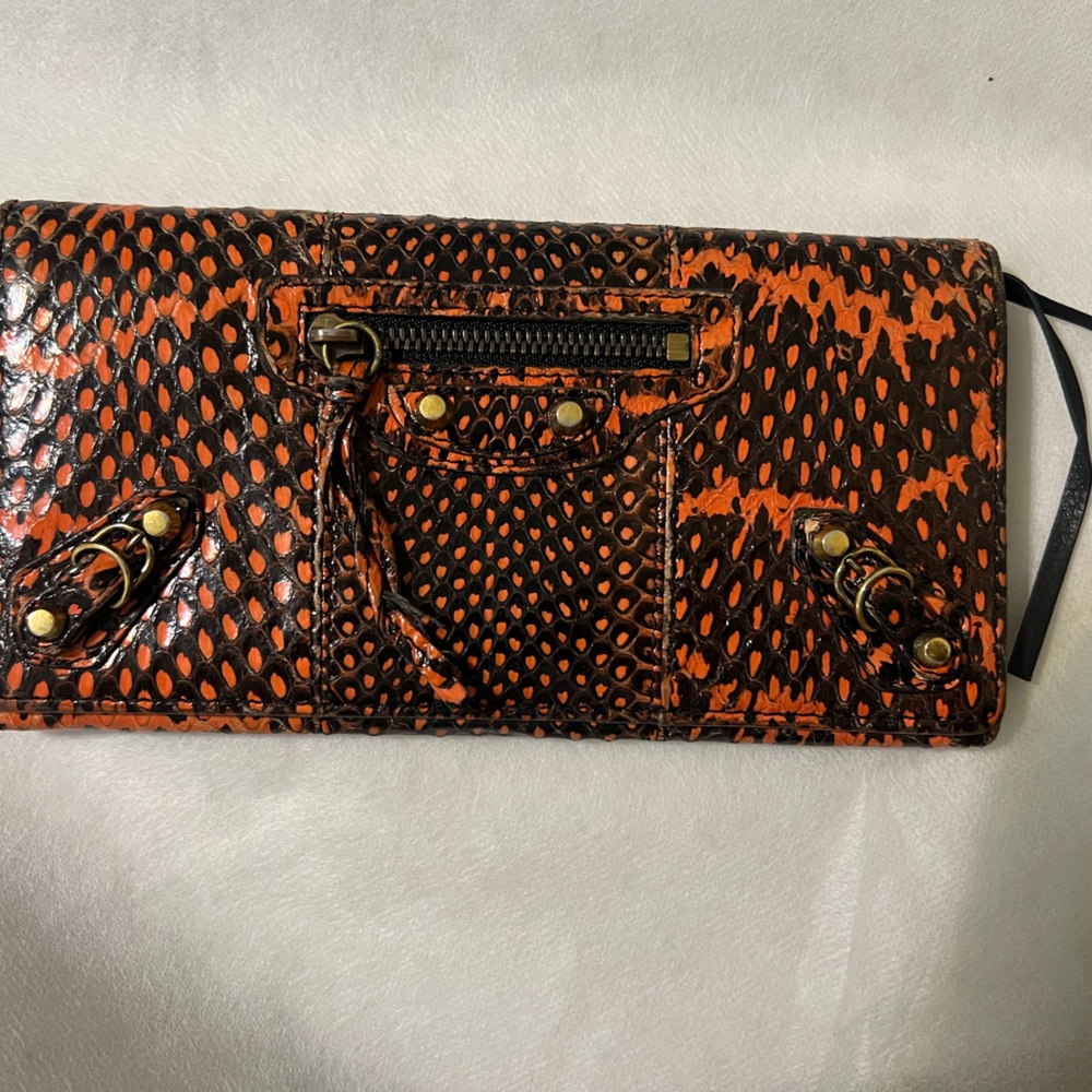 💯 Authentic Balenciaga City Wallet- orange and black animal print